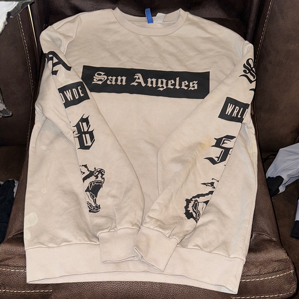 Divided Beige Graphic Crewneck Sweater